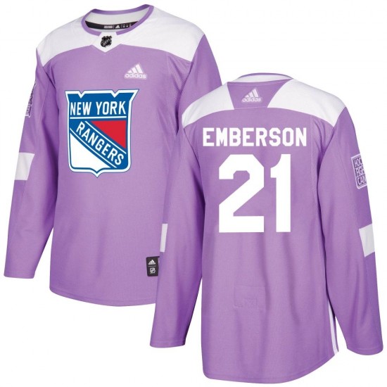 Adidas Ty Emberson New York Rangers Men's Authentic Fights Cancer Practice Jersey - Purple