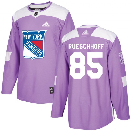 Adidas Austin Rueschhoff New York Rangers Men's Authentic Fights Cancer Practice Jersey - Purple
