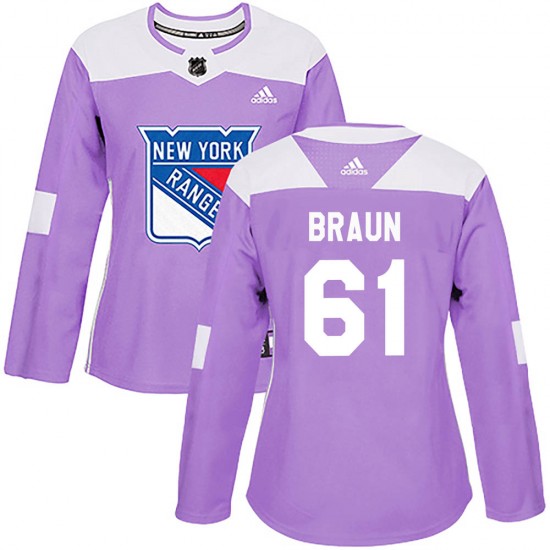 Adidas Justin Braun New York Rangers Women's Authentic Fights Cancer Practice Jersey - Purple