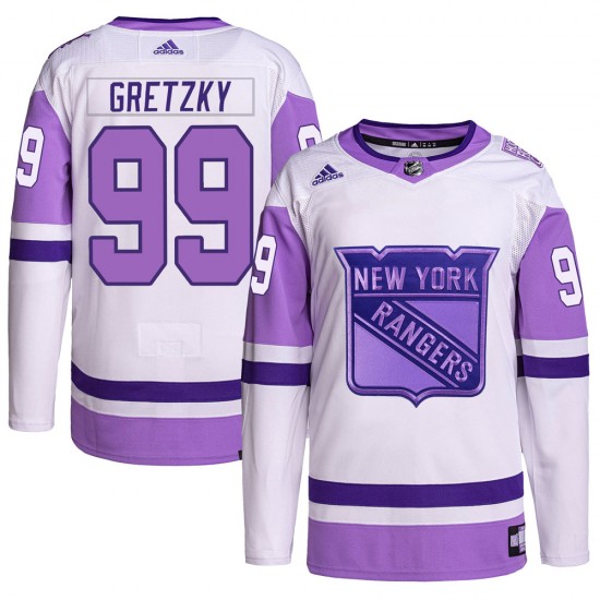 Adidas Wayne Gretzky New York Rangers Men's Authentic Hockey Fights Cancer Primegreen Jersey - White/Purple