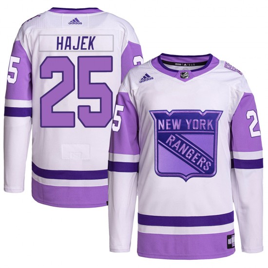 Adidas Libor Hajek New York Rangers Men's Authentic Hockey Fights Cancer Primegreen Jersey - White/Purple
