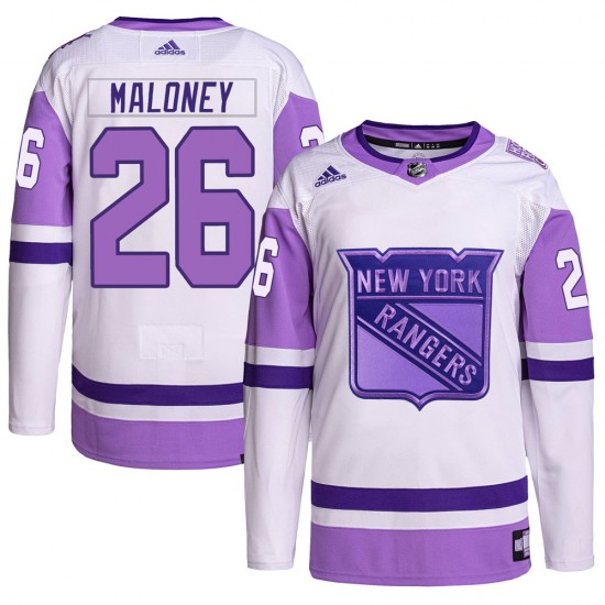 Adidas Dave Maloney New York Rangers Men's Authentic Hockey Fights Cancer Primegreen Jersey - White/Purple