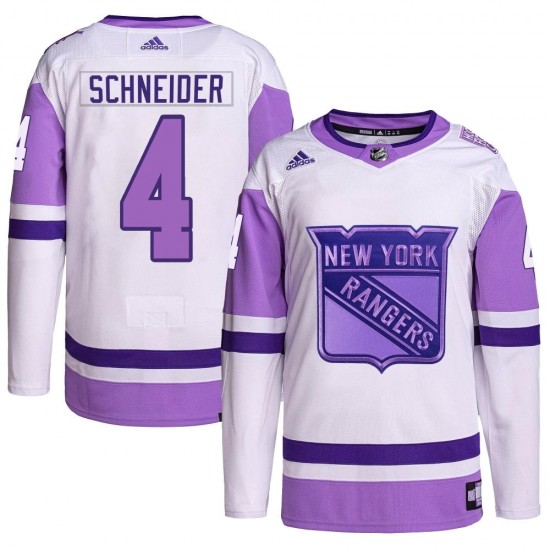 Adidas Braden Schneider New York Rangers Men's Authentic Hockey Fights Cancer Primegreen Jersey - White/Purple