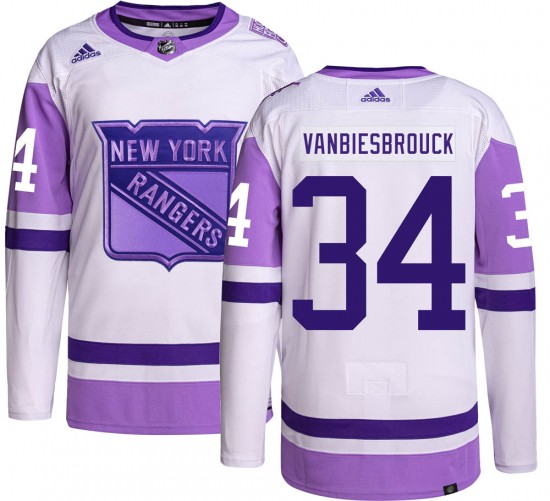 Adidas Youth John Vanbiesbrouck New York Rangers Youth Authentic Hockey Fights Cancer Jersey