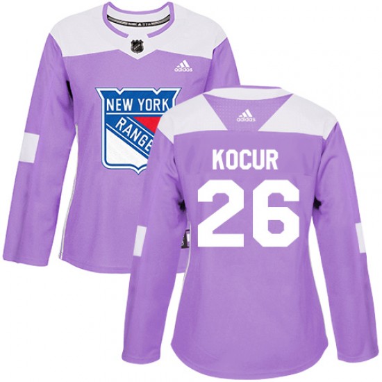 Adidas Joe Kocur New York Rangers Women's Authentic Fights Cancer Practice Jersey - Purple