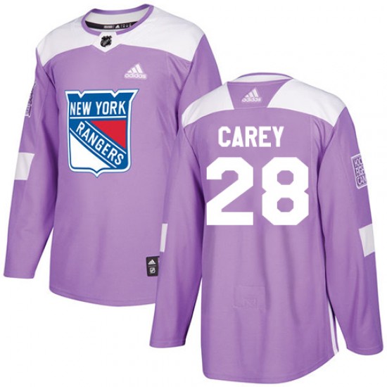 Adidas Paul Carey New York Rangers Youth Authentic Fights Cancer Practice Jersey - Purple