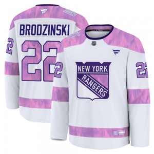 Fanatics Jonny Brodzinski New York Rangers Men's Premium 2024 Hockey Fights Cancer Practice Jersey - White