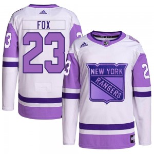 Adidas Adam Fox New York Rangers Youth Authentic Hockey Fights Cancer Primegreen Jersey - White/Purple