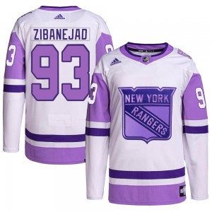 Adidas Mika Zibanejad New York Rangers Youth Authentic Hockey Fights Cancer Primegreen Jersey - White/Purple