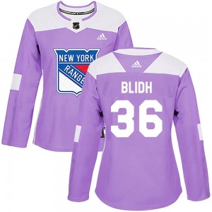 Adidas Anton Blidh New York Rangers Women's Authentic Fights Cancer Practice Jersey - Purple