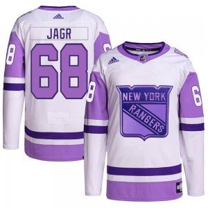 Adidas Jaromir Jagr New York Rangers Men's Authentic Hockey Fights Cancer Primegreen Jersey - White/Purple