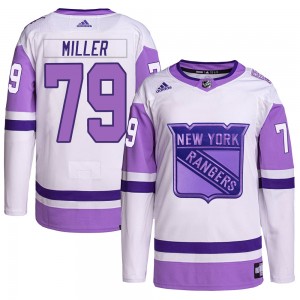 Adidas K'Andre Miller New York Rangers Men's Authentic Hockey Fights Cancer Primegreen Jersey - White/Purple